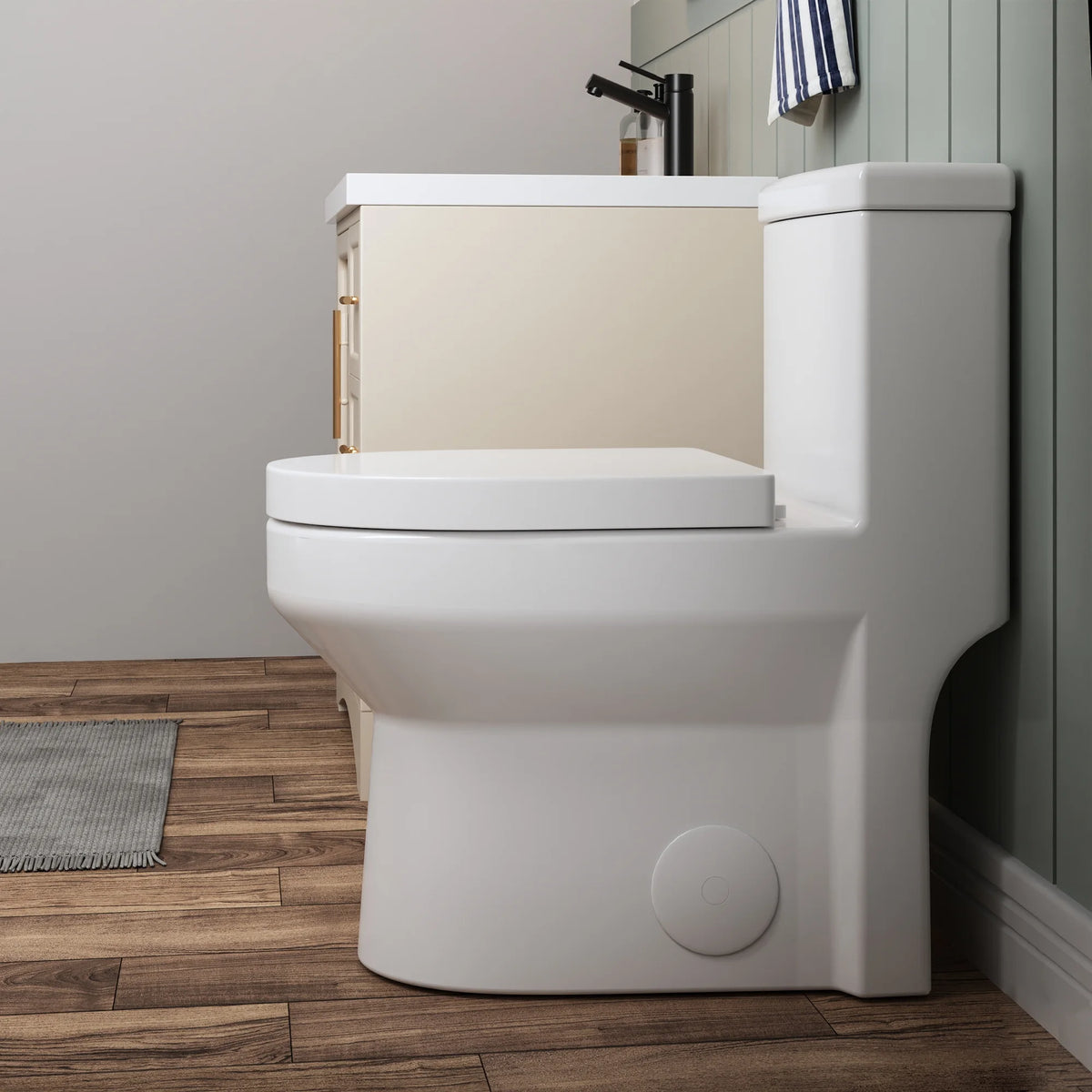 DeerValley Liberty Compact Toilets One-Piece Toilet With High-Efficiency Flush Round Toilet for Space-Saving Floor Mounted 12 in. Rough In 1-Piece 1.1/1.6 GPF Dual Flush (Seat Included)