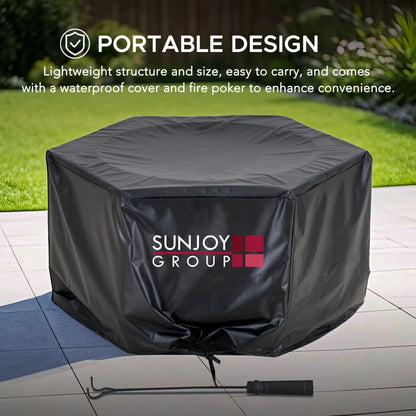 Sunjoy 28 In Smokeless Fire Pit with Removable Ash Pan, Outdoor Portable Wood Burning Fireplace with PVC Cover and Fire Poker ,Ideal for Camping, Bonfire, and Backyard, Black