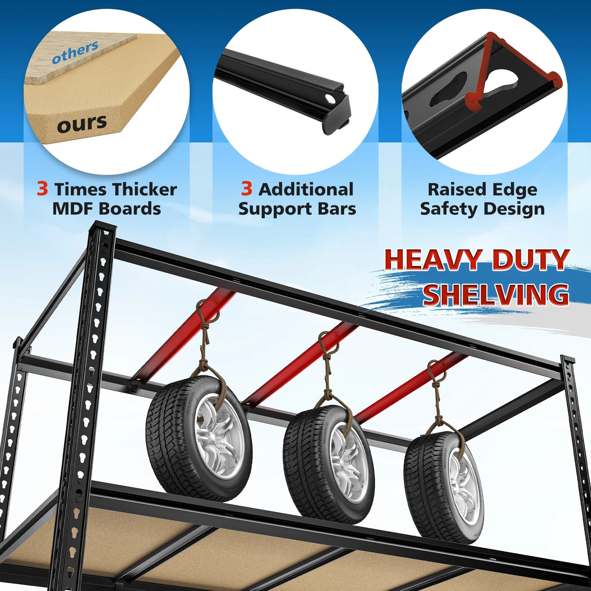 REIBII 60" W Garage Shelving 3000LBS Heavy Duty Storage Shelves Adjustable 5 Tier Metal Storage Rack,60" W x 24" D x 72" H