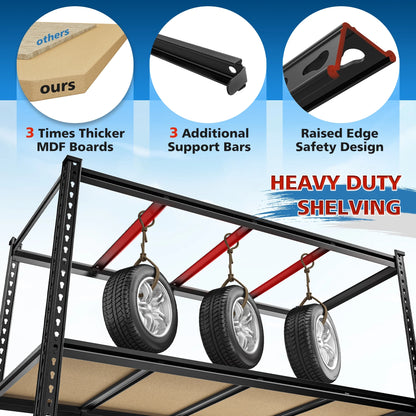 REIBII 60" W Garage Shelving 3000LBS Heavy Duty Storage Shelves Adjustable 5 Tier Metal Storage Rack,60" W x 24" D x 72" H