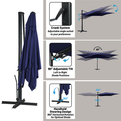 Boyel Living 10 x 13 FT Rectangle Patio Offset Umbrella Outdoor Large Cantilever Umbrella Heavy Duty Sun Umbrella, Gray(Without Base)