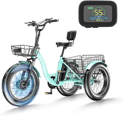 20" x 4" Fat Tire Electric Tricycle for Adult, 7 Speeds Electric Trike 48V 500W Motorized Tricycle , Electric Three Wheels Bicycle for Senior, Aluminum Frame & Rear Basket ,16mph