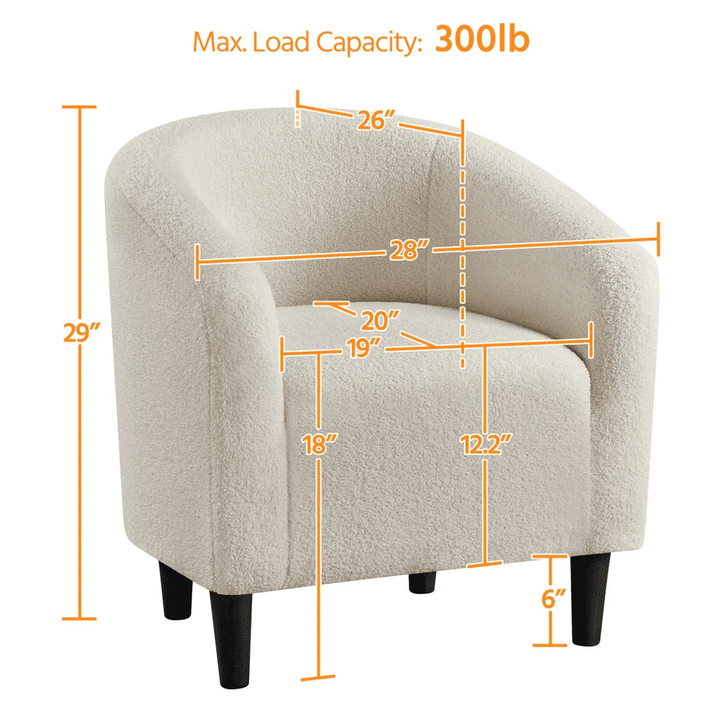 Topeakmart 2pcs Boucle Club Chair Accent Barrel Chair Upholstered Arm Chair, Ivory