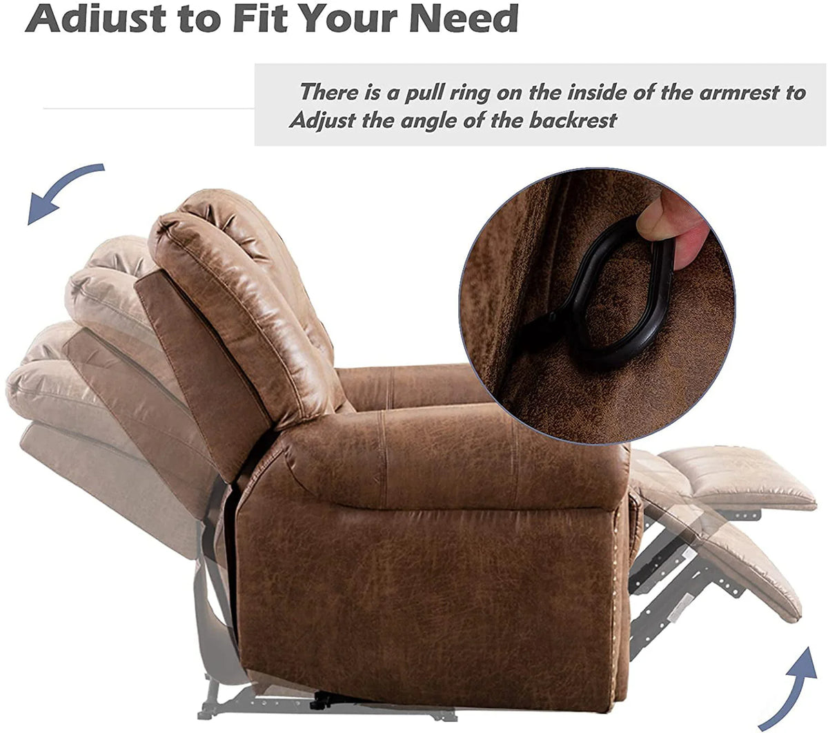 Bonzy Home Widen Leather Recliner Chair with Comfortable Arms and Back Single Sofa for Living Room, Nut Brown