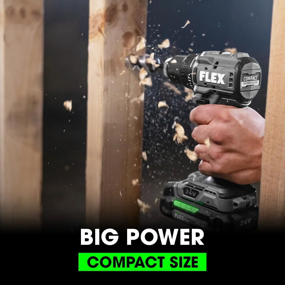 FLEX 24V Brushless Cordless 2-Tool Compact Combo Kit: 1/2-Inch 2-Speed Drill Driver and 1/4-Inch Hex Impact Driver with (2) 2.5Ah Lithium Batteries and 160W Fast Charger - FXM205-2A C30