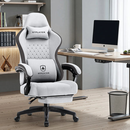 GTPLAYER Ergonomic High Back Pocket Spring Cushion Gaming Chair with Footrest & Linkage Armrests, Black