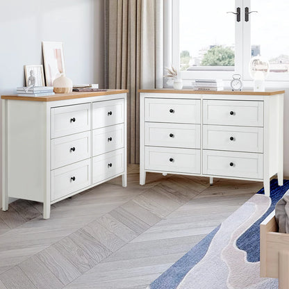 RichYa 6 Drawer Dresser for Bedroom,Chest of Drawers with Metal Knobs,Dresser for Closet,White