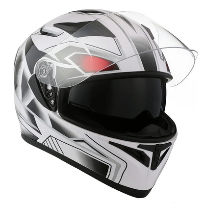 1Storm Motorcycle Modular Full Face Flip up Dual Visor Helmet + Spoiler + Motorcycle Bluetooth Headset: HJK316 Mechanic Red