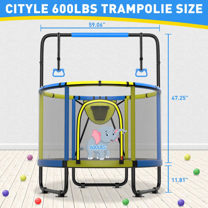 CITYLE Trampoline for Kids 600LBS 60'' 5FT Toddler Trampoline Indoor Outdoor with Basketball Hoop, Swing, Adjustable Bar, Mini Small Trampoline with Enclosure, Gifts for Toddlers, Boys & Girls