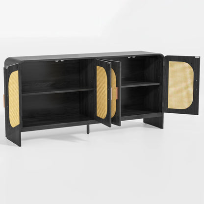 Modern Rattan Sideboard Buffet Cabinet, Kitchen Storage Cabinet, Living Room TV Stand for TVs up to 65", Entertainment Center with Adjustable Shelf, for Dining Living Room Hallway, White