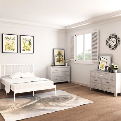 Homhougo White Dresser for Bedroom 6 Drawer, Wood Organizer Storage Cabinet with Gray Strip Drawer Door, Chest of Drawers for Closet, Living Room, Hallway, Nursery, Kids Bedroom