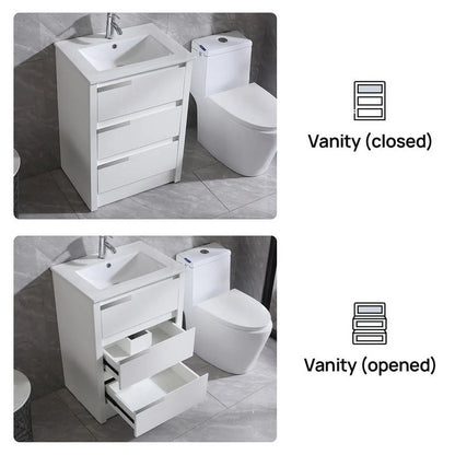 Walsport 24" Luxurious Bathroom Vanity with Ceramic Sink and Countertop and Mirror and Faucet,Double Door Stand Floor Cabinet Bathroom Storage Vanity with Pop Up Drain,White