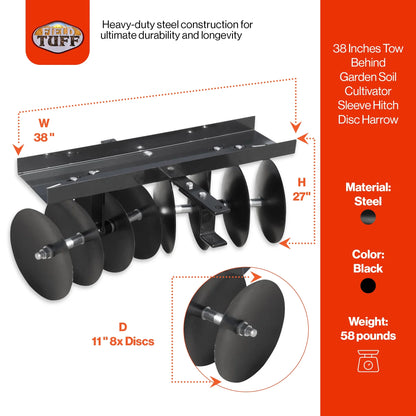 Field Tuff 39in Tow Behind Garden Soil Cultivator Sleeve Hitch Disc Harrow