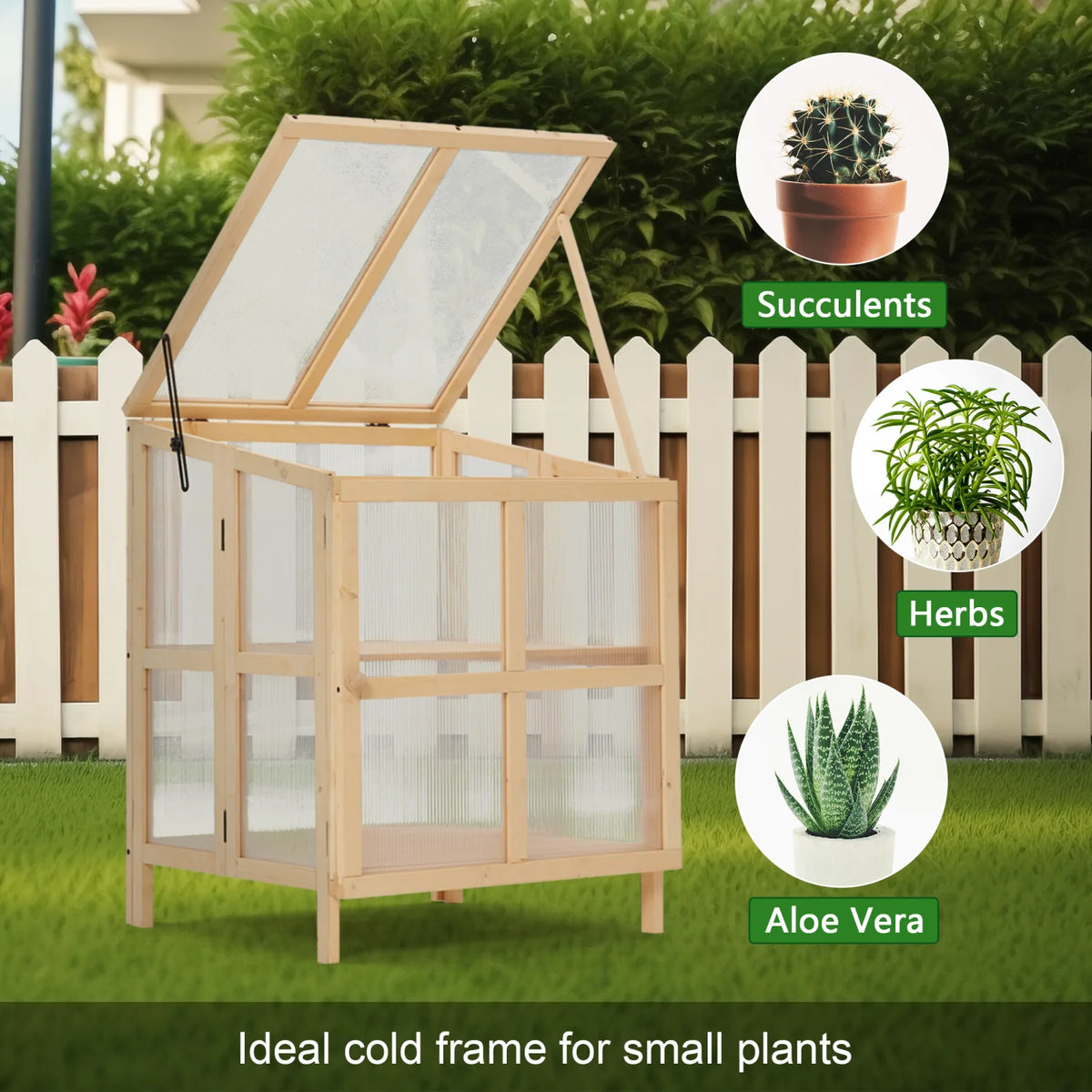 Youmumeub Wooden Cold Frame Greenhouse, 2-Tier Raised Garden Planter with Polycarbonate Panels for Season Extension, Foldable, Natural Wood