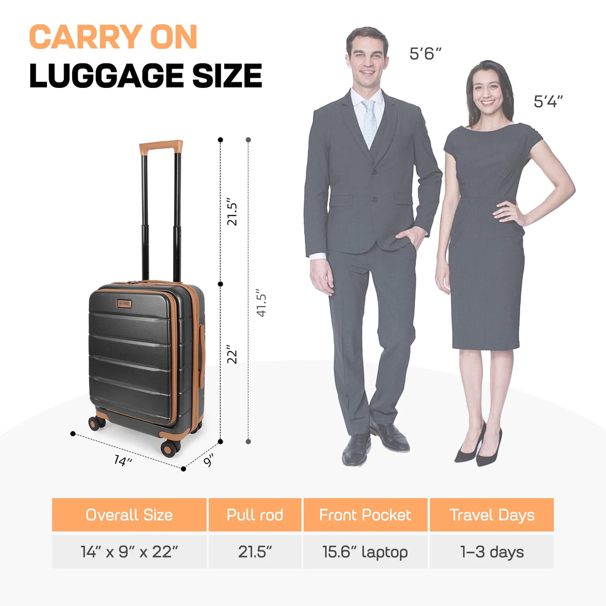 Carry On Luggage 22 x 14 x 9 Airline Approved Lightweight Hardside Spinner Luggage with TSA Lock and Laptop Compartment, Beige, CY2431
