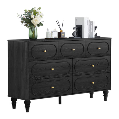 YOCWO 3 Drawer Nightstand, Classic Chest of Drawers with Arc Edge, Walnut
