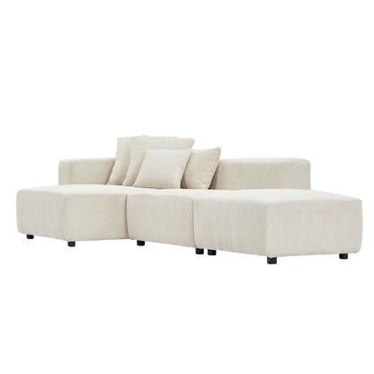 Newboti Furniture Soft Corduroy Sectional Modular Sofa Set, Small L-Shaped Chaise Couch for Living Room, Apartment, Office, Beige 25673