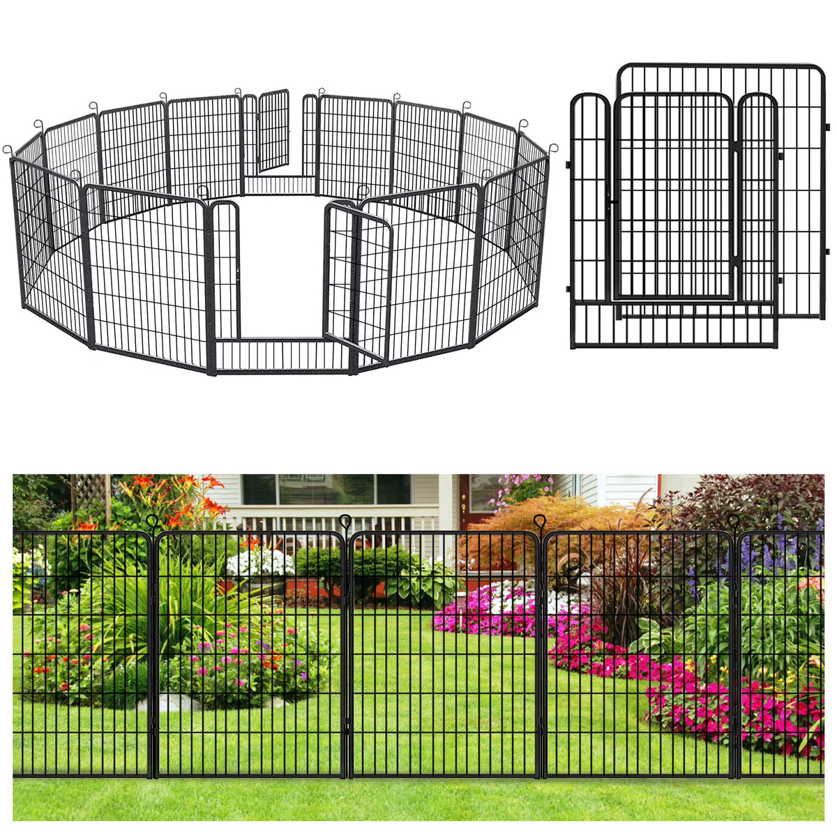 Jhsomdr Decorative Garden Fence 10 Panels Animal Barrier Fence 40" Height Metal No Dig Fence for Yard Patio