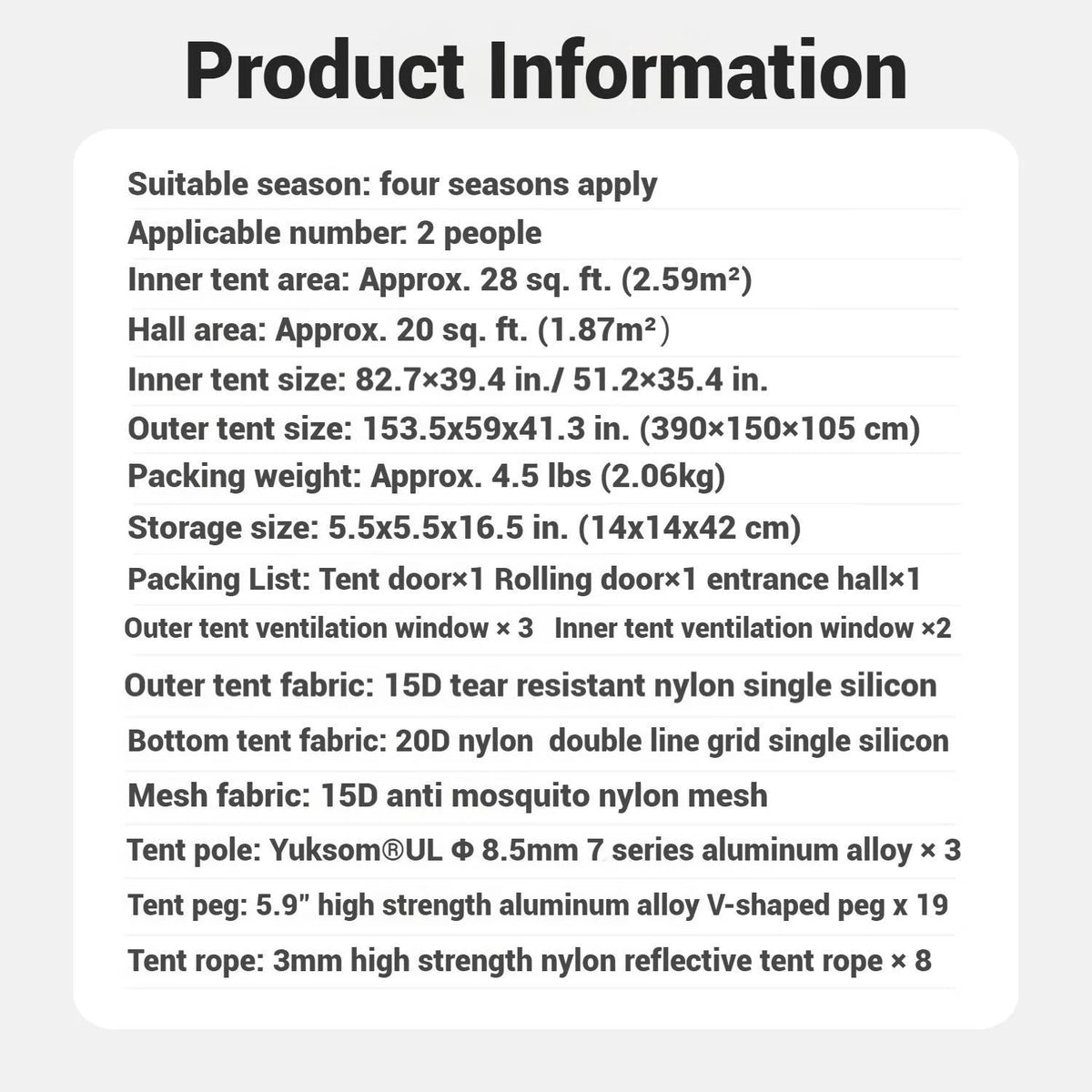 Naturehike, Ultralight Hiking Tent, Tear-resistant Tunnel Tent, Waterproof Camping Tent, Windproof Tent with Hall, 15D Lightweight Silicone-coated Nylon Fabrics,Large size for 2/3 Person.