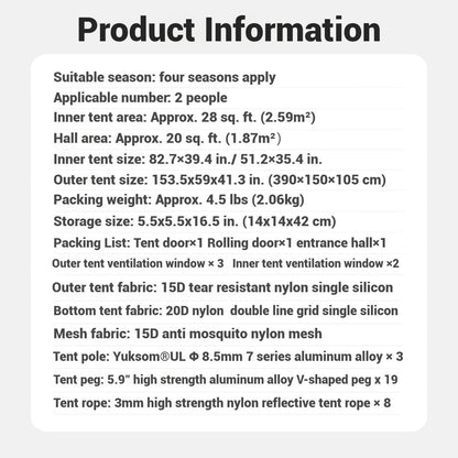 Naturehike, Ultralight Hiking Tent, Tear-resistant Tunnel Tent, Waterproof Camping Tent, Windproof Tent with Hall, 15D Lightweight Silicone-coated Nylon Fabrics,Large size for 2/3 Person.