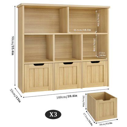 Homfa Toy Storage Organizer with 3 Movable Drawers, 5 Cube Kids Bookcase for Playroom, Storage Cabinet for Living Room, White Finish
