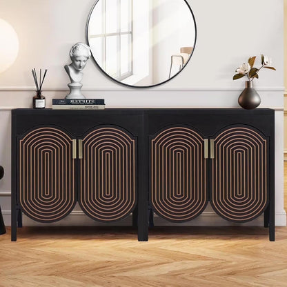 LEFHDA 2PCS Buffet Cabinet, Sideboard Cabinet with Storage, Accent Storage Cabinet with Carved Arc Door Design for Kitchen Dining Room, 2 Doors Buffet Cabinet with Adjustable Shelves