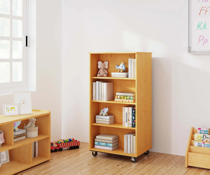 Tot Mate Open Double Sided 3 Tier Mobile Shelves Wooden Classroom Bookcase, Red, 36"W x 23"D x 48"H