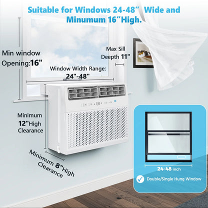 Crzoe Window Air Conditioner 10,000 BTU, Window AC Unit Cooling Room 450sq.ft, Dehumidifier Mode and 3 Fan Speed, 24H Timer, Saddle Mount, Quiet Operation, White