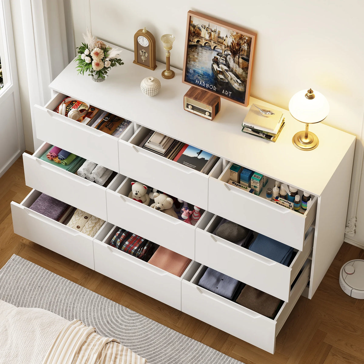 Winkalon 9 Drawers Double Dresser, Modern Wood Dresser Chest of Drawers with Large Storage Space for Bedroom,Living Room, Hallway, Black