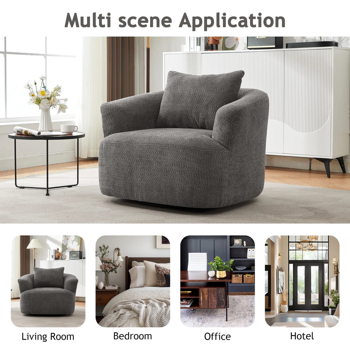 Harper & Bright Designs 360�� Swivel Accent Chair, Barrel Chair Swivel Upholstered Sofa Chair with Cushion for Living Room Office, Beige