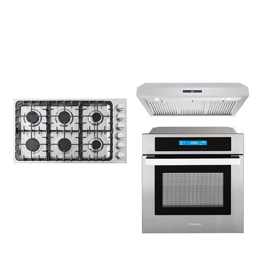 3 Piece Kitchen Package With 36" Gas Cooktop 36" Under Cabinet Range Hood 24" Single Electric Wall Oven