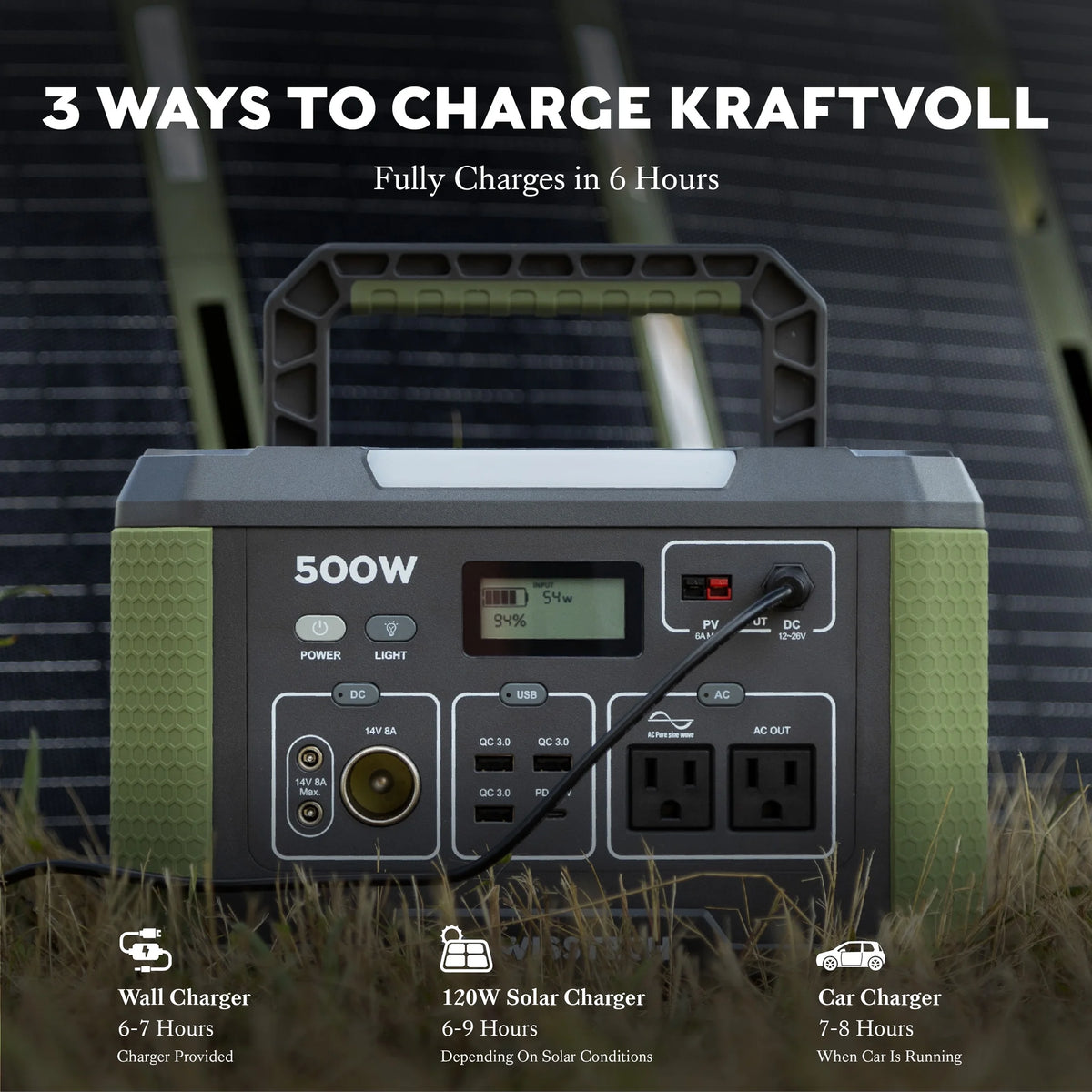 Swiss Tech 500W portable power station 519Wh solar compatible battery for outdoor & emergency use