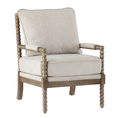 Duhome Upholstered Dining Chair Spindle Spool Accent Chair Linen Fabric Armchair with Wood Frame, Brown+Beige