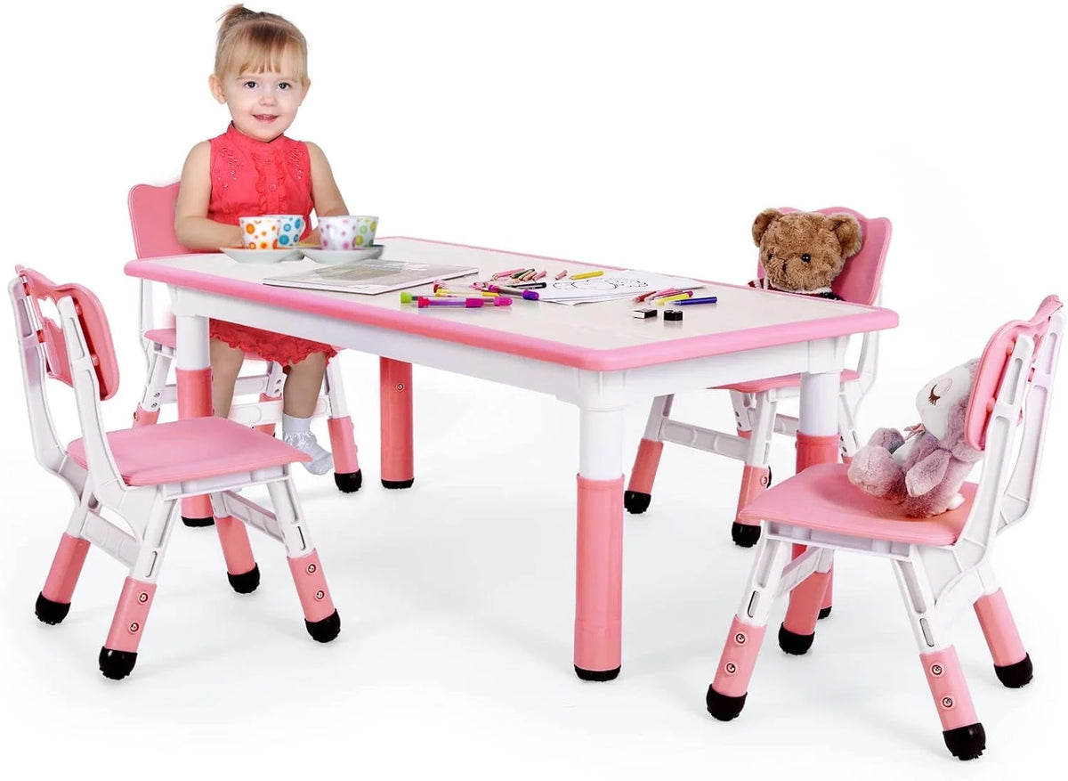 Arlopu Toddler Table and Chair Set Height Adjustable, Kids Activity Table for Reading, Drawing, Eating, Studying, Max 220lbs