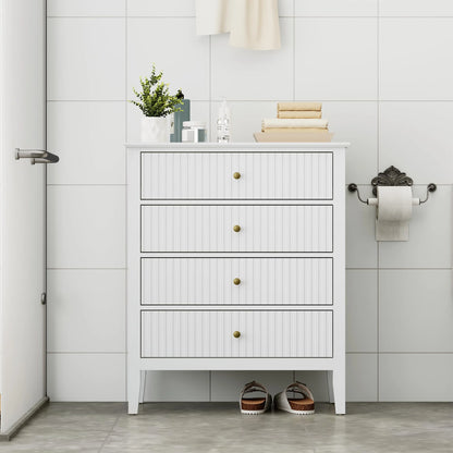 Heynemo Beige 6 Drawer Dresser, Fluted Modern Wood Chest