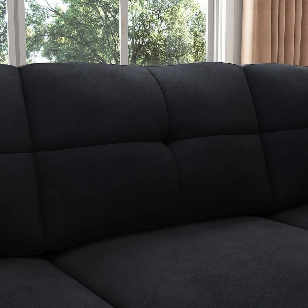 HONBAY Rivet Corner Sofa L-Shaped Sofa Couch Reversible 4-Seater Couch for Living Room and Apartment, Dark Blue