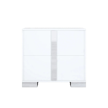 Elegant Nightstand with Metal Handle, Mirrored Bedside Table with 2 Drawers for Bedroom, Living Room, End Sofa Side Table for Living Room, Office, White