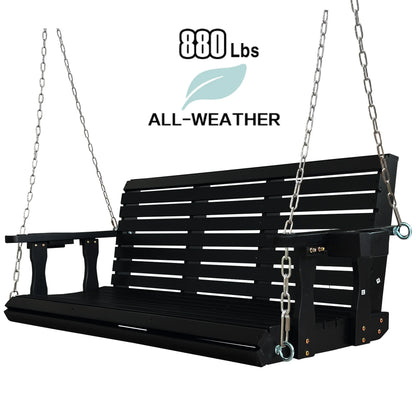 Fortune Candy 3 Person Outdoor Wood Hanging Swing, Heavy Duty 880 lbs Wood Porch Swing, Brown-5ft