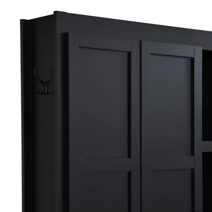 63" Farmhouse Hall Tree with Bench and Shoe Storage, 4-in-1 Entryway Bench with 4 Storage Cabinets, 5 Shoe Cabinets and 6 Hanging Hooks, Black