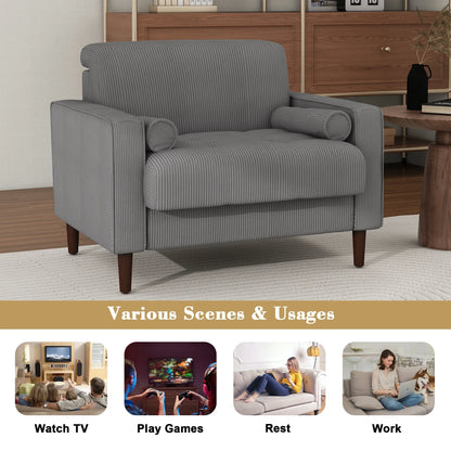 UIXE Corduroy Accent Chair Modern Upholstered Arm Chairs Comfy Reading Armchair with Pillow Armrest Tufted Living Room Single Sofa Lounge Seat, Yellow