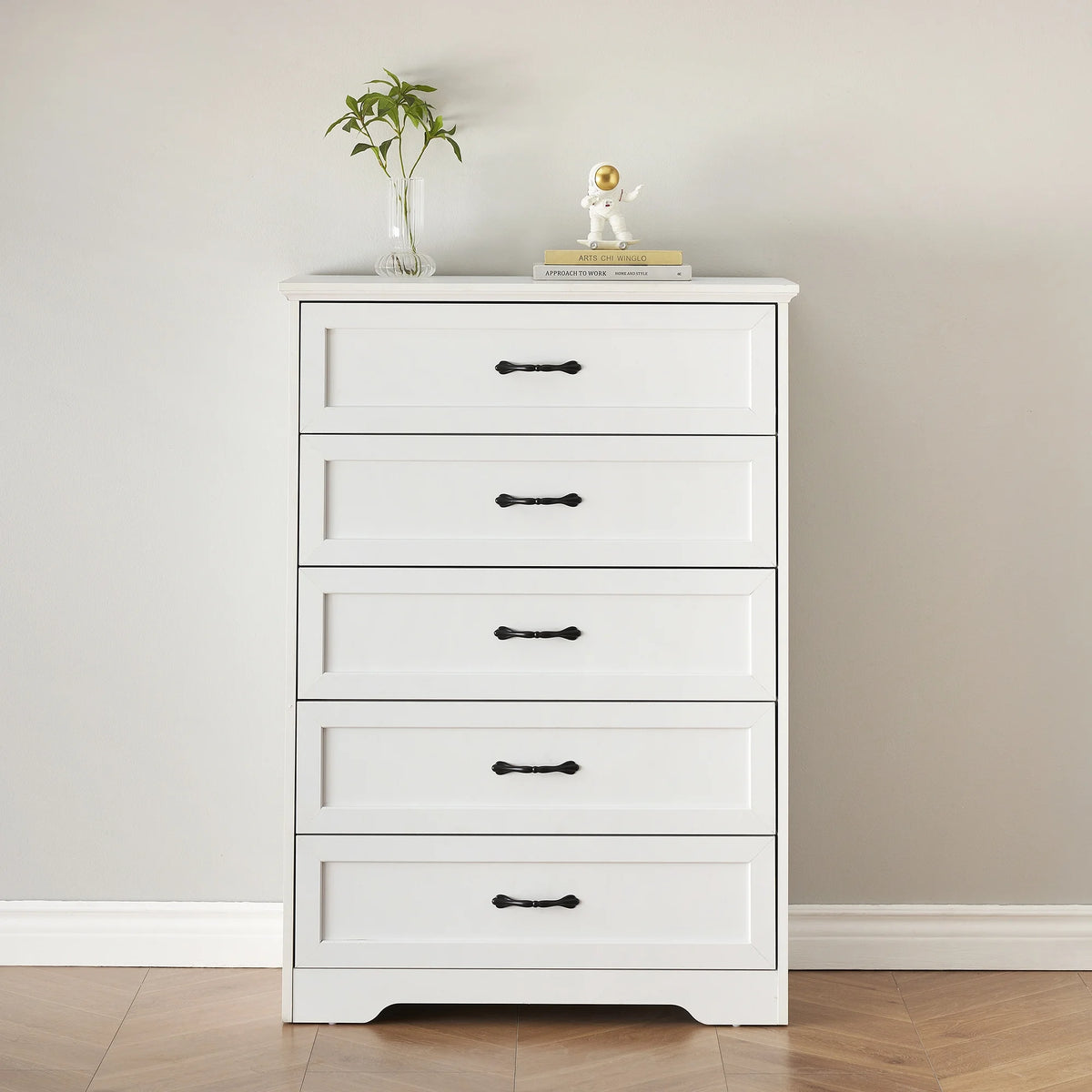 Luku Modern 5 Drawers Dresser, Chest of Drawers Closet Organizers and Storage Clothes, White