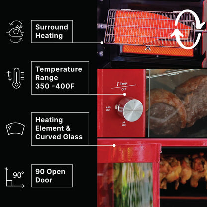 Brazilian Flame 2-Skewer Brazilian Rotisserie Electric Grill in Red