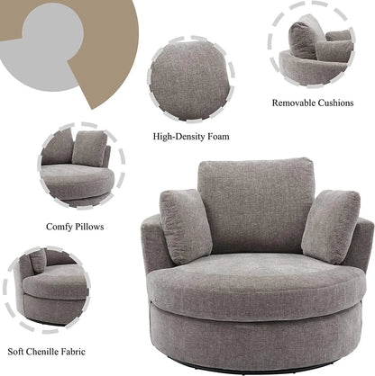 42" W Small Loveseat Sofa Couch, Swivel Barrel Chairs for Bedroom 360 Degree Swivel Accent Chairs for Living Room, Chenille Fabric Club Chair Chaises Lounges for Living Room/Office/Hotel, Grey