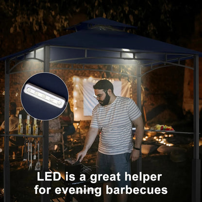 ABCCANOPY 8'x 5' Grill Gazebo Shelter, Double Tier Outdoor BBQ Gazebo Canopy with LED Light(Brown)