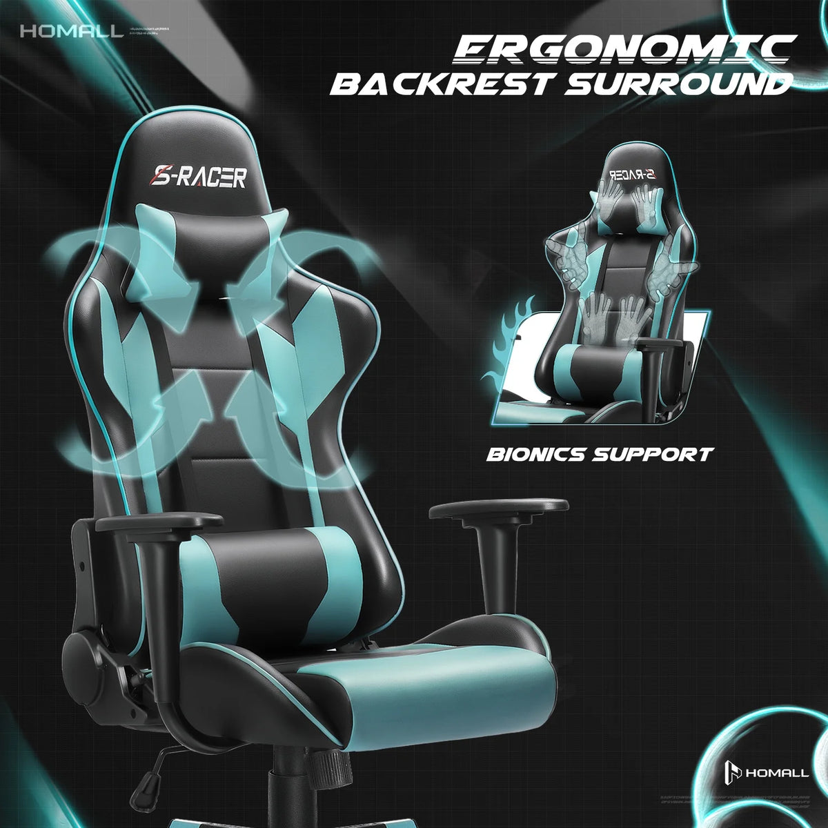 Homall Gaming Chair office Chair with Headrest & Lumbar Support, Pink