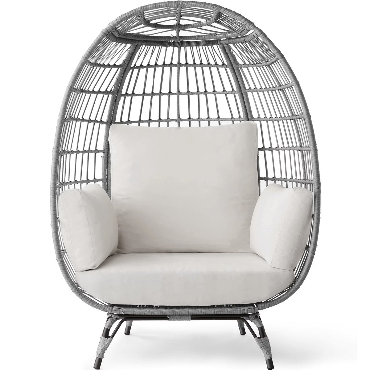 Best Choice Products Wicker Egg Chair Oversized Indoor Outdoor Patio Lounger w/ Steel Frame, 440lb Capacity - Black