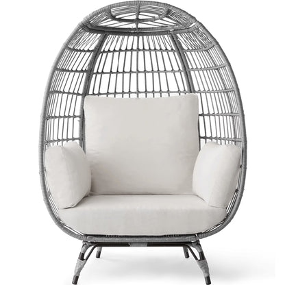 Best Choice Products Wicker Egg Chair Oversized Indoor Outdoor Patio Lounger w/ Steel Frame, 440lb Capacity - Black