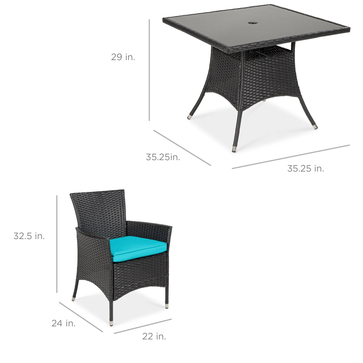 Best Choice Products 5-Piece Indoor Outdoor Wicker Patio Dining Table Furniture Set w/ Umbrella Cutout, 4 Chairs - Gray