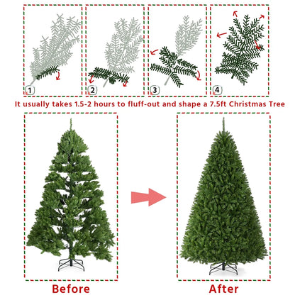 Topeakmart 7.5 ft Ultra-Thick Artificial Christmas Tree Holiday Decoration Tree with Foldable Stand and 2326 Branch Tips Green