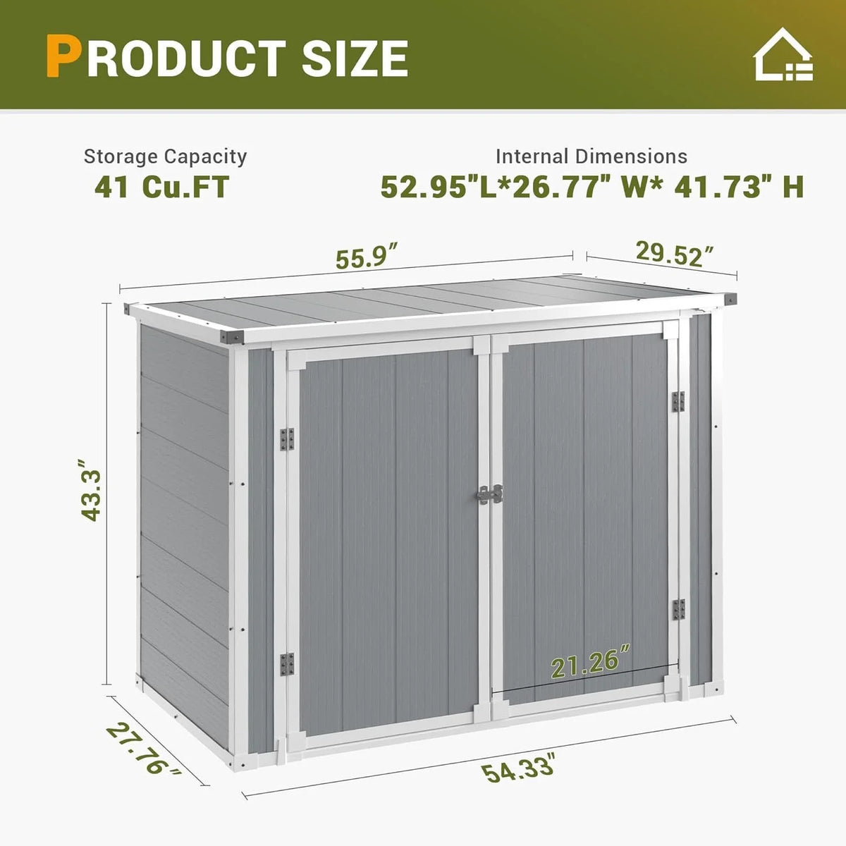 5'��3' Outdoor Storage Shed, Resin Storage Cabinet, Garden Tool Shed with Double Lockable Doors, Organizer Cabinet for Patio Yard, Gray
